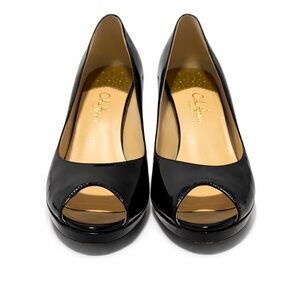 Cole Haan Black Patent Peep-Toe Platform Pumps